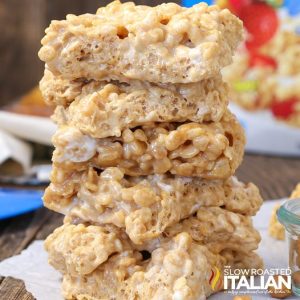 Salted Caramel Rice Krispie Treats Stacked