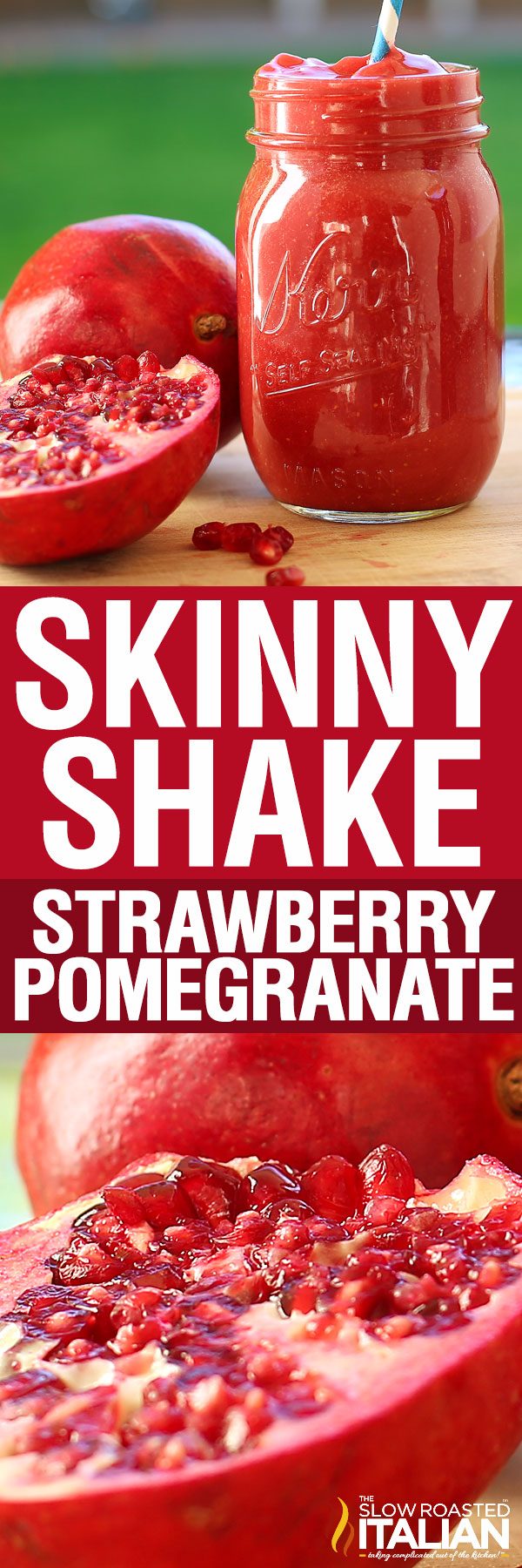 titled collage for pomegranate smoothie skinny shake