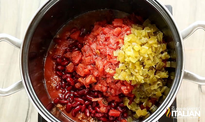 chili ingredients in slow cooker