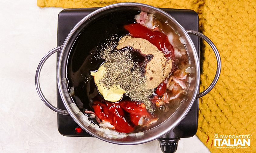 bbq baked beans sauce in a skillet