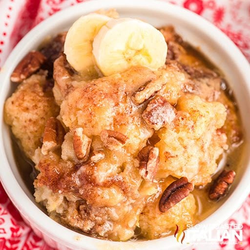 banana dump cake in bowl