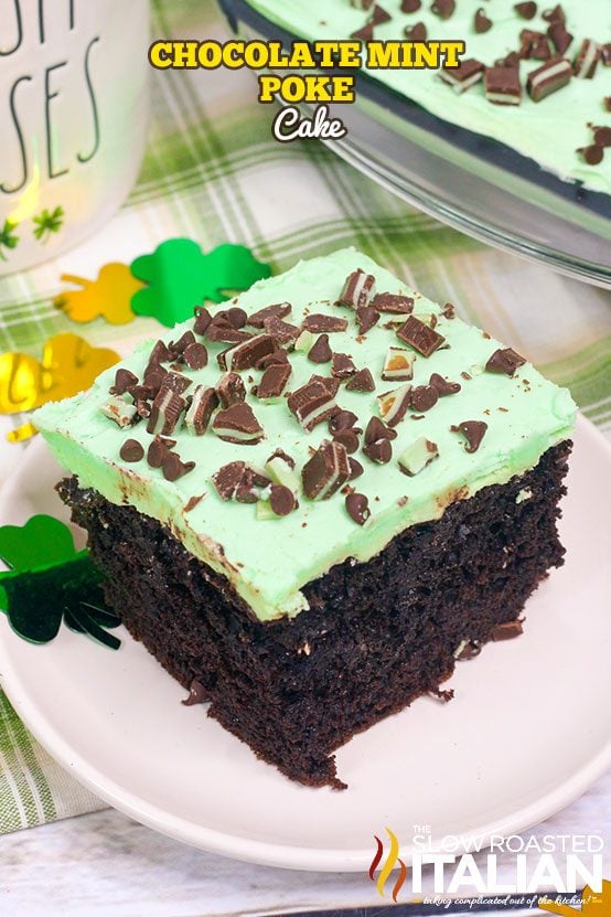 Andes mint poke cakeon a plate