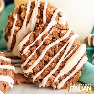 crispy chocolate cookies with icing drizzle