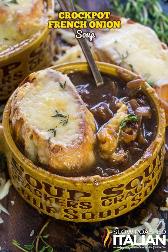 crock of slow cooker french onion soup