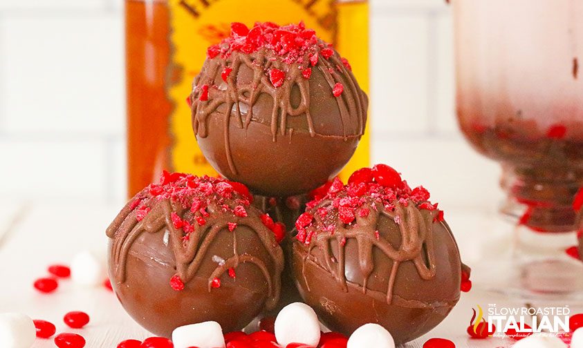 stack of Fireball Hot Chocolate Bombs