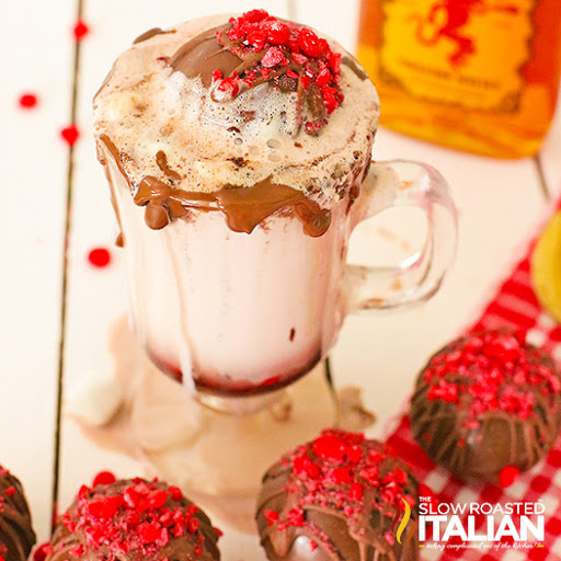 fireball hot cocoa in glass.