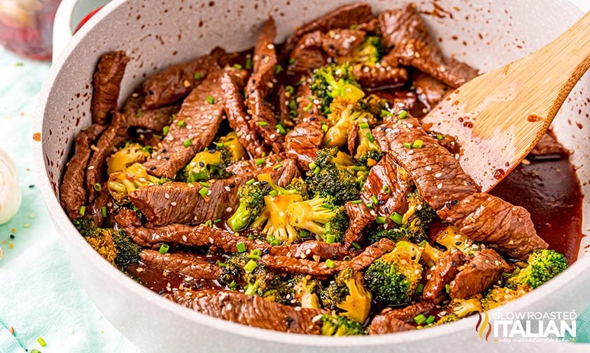 easy beef and broccoli in a bowl