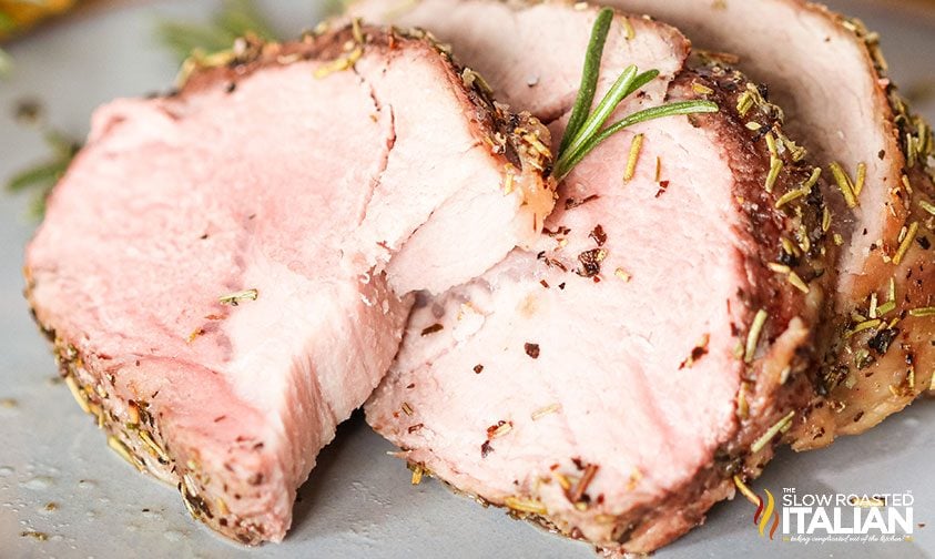 pork roast slices on a plate