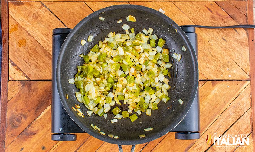peppers and onions in skillet