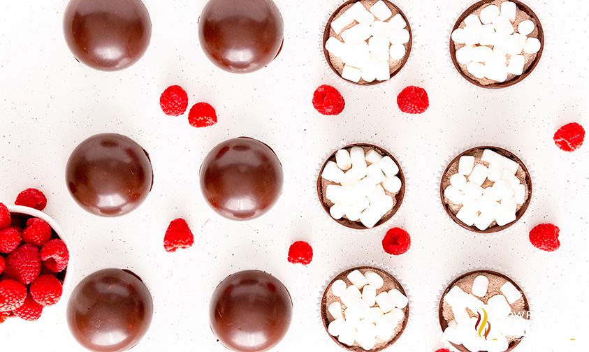 overhead: assembling hot chocolate bombs