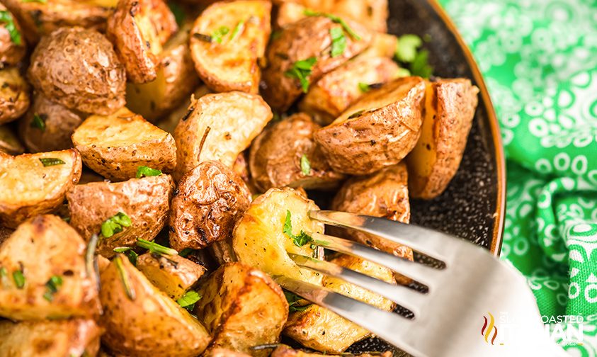 rosemary potatoes on a fork