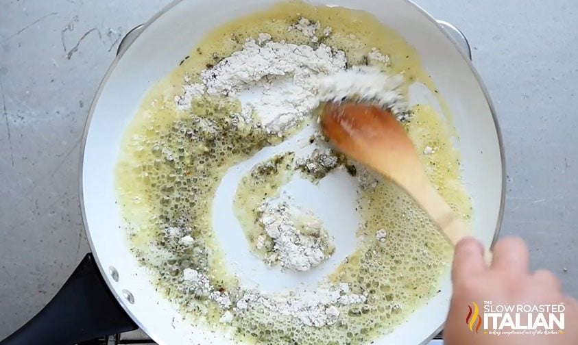 butter flour and herbs in a skillet