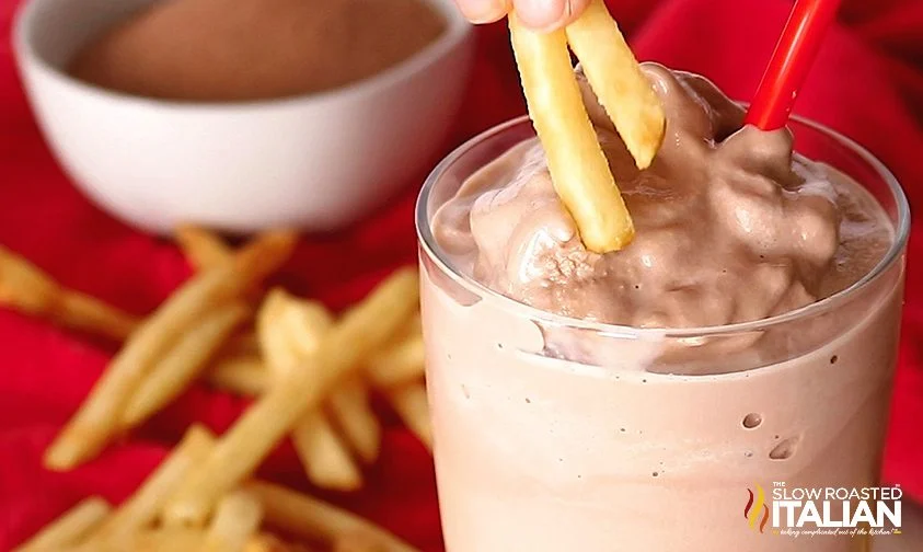 Wendy's chocolate frosty with fries being dipped in it