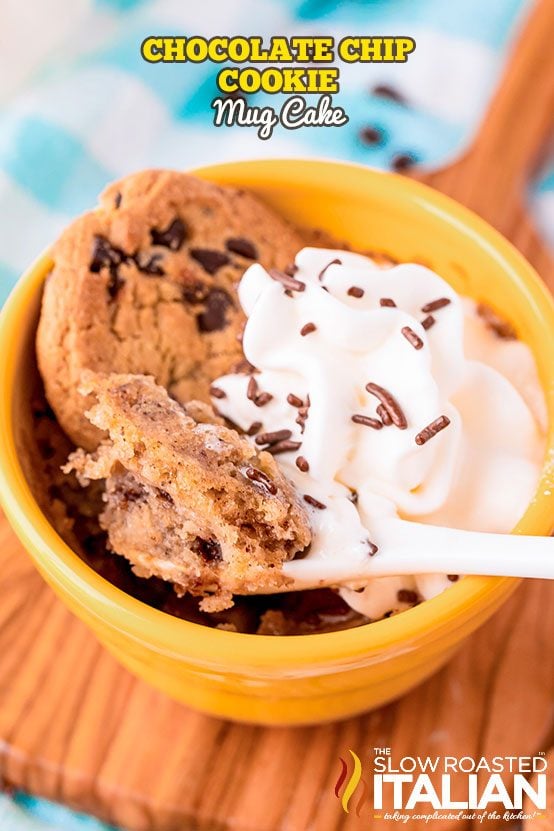 Chocolate Chip Cookie Mug Cake in a bowl