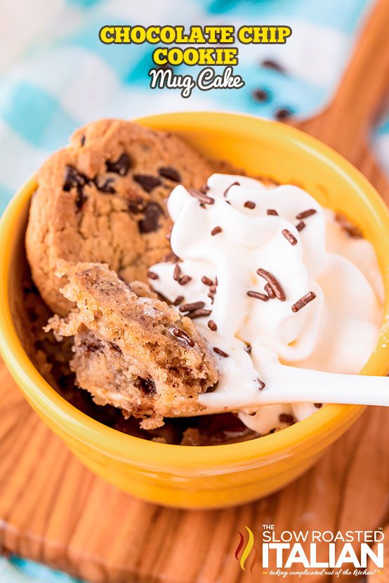 Chocolate Chip Cookie Mug Cake in a bowl