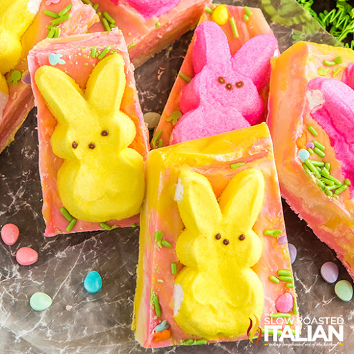 easter fudge with easter sprinkles and peeps