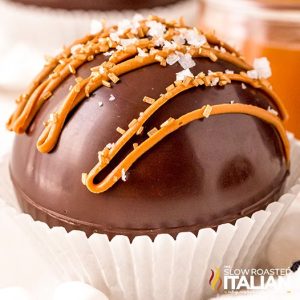 closeup of salted caramel cocoa bombs