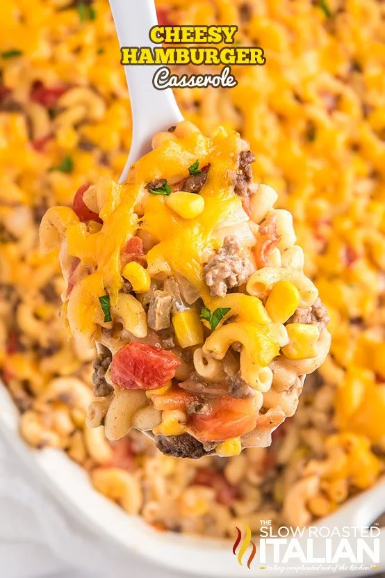 cheesy hamburger casserole in a dish