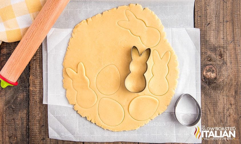Easter sugar cookies cut out from dough