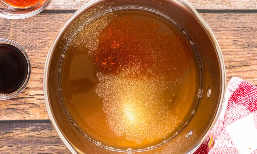 overhead shot of ingredients in a pan