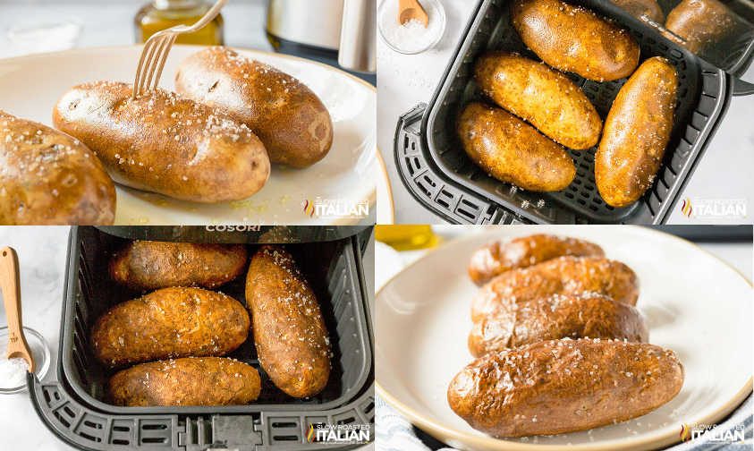 collage: how to make baked potatoes in air fryer