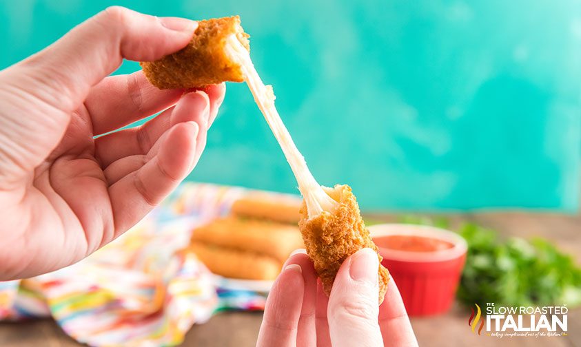 Air Fryer Mozzarella Sticks cheese pull