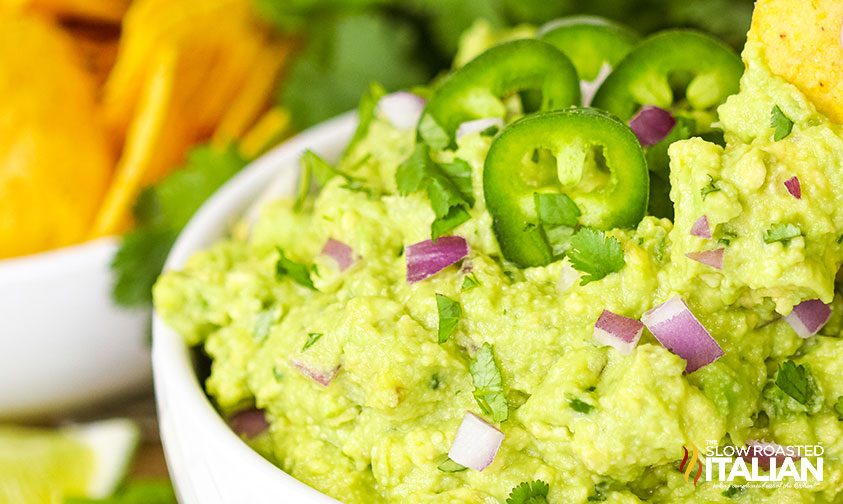 bowl of chipotle guacamole, close up