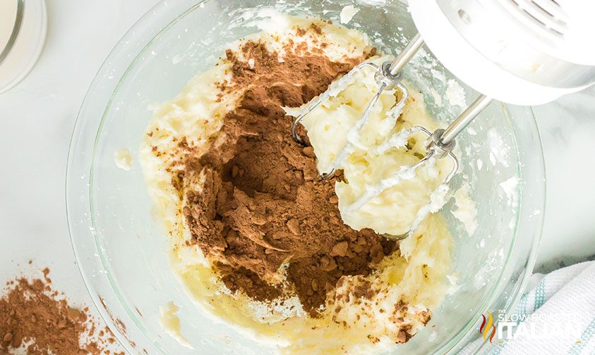 Beating chocolate buttercream ingredients