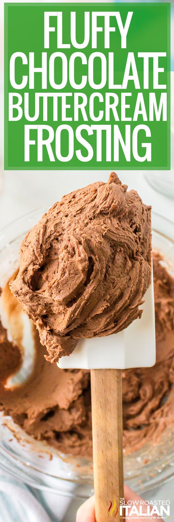 fluffy buttercream frosting chocolate on a spatula