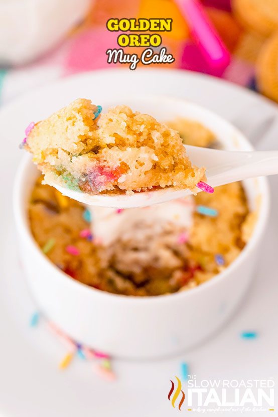 titled: Golden Oreo Mug Cake