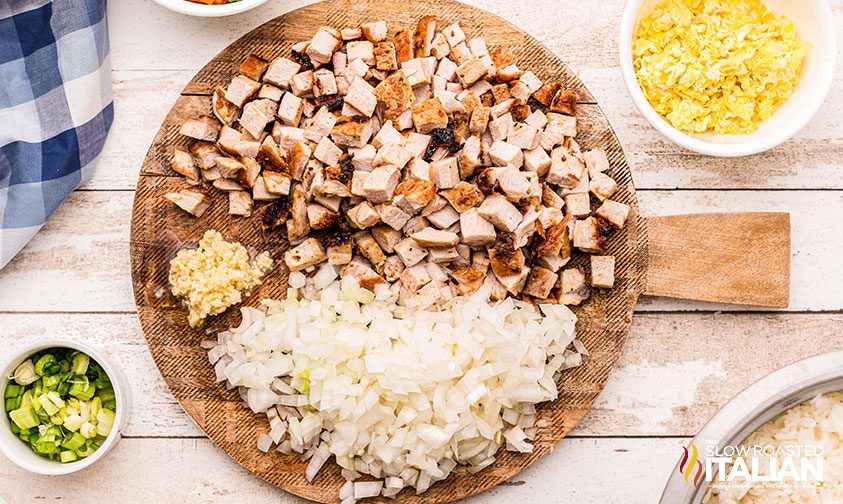 pork fried rice ingredients on counter
