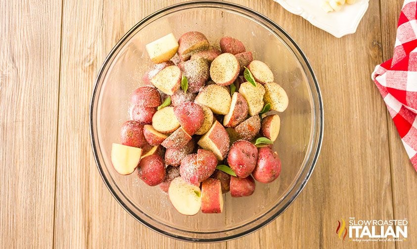 Smoked Red Potatoes ingredients in a bowl