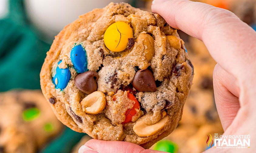 homemade monster cookie with close up