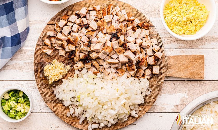 pork fried rice ingredients on counter