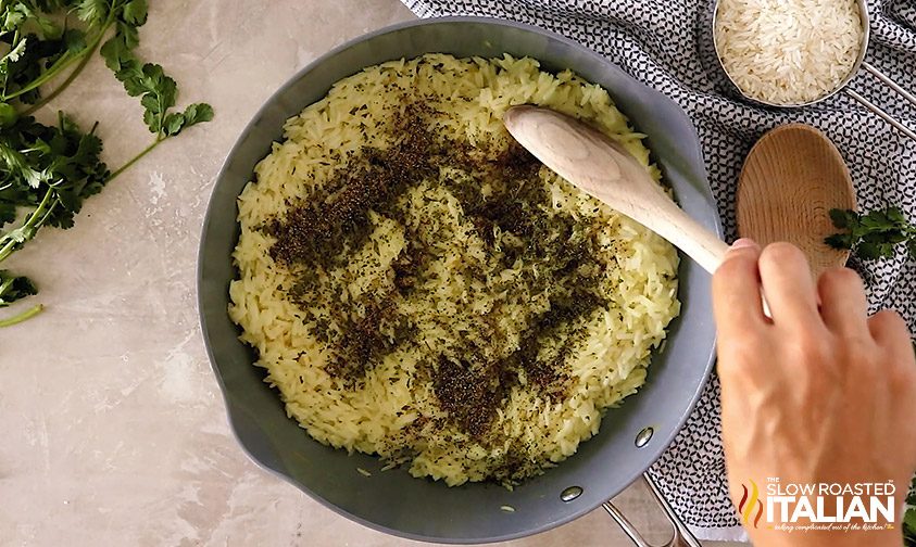 chicken rice side dish with parsley on top