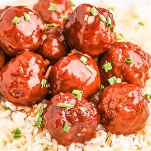 honey garlic meatballs over rice