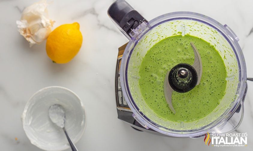 Green goddess dressing in a food processor