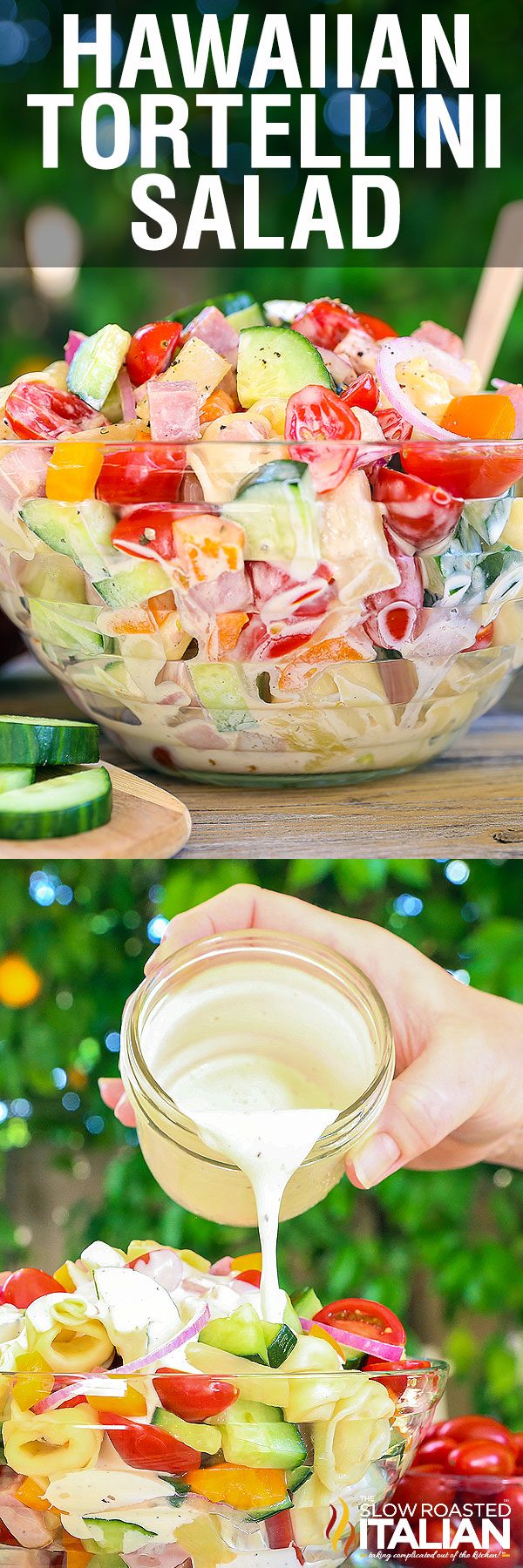 titled image collage for hawaiian tortellini pasta salad