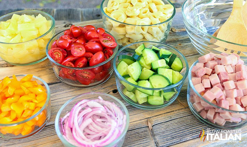 ingredients for hawaiian tortellini pasta salad