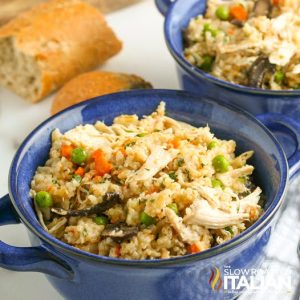 instant pot chicken and rice in blue bowl