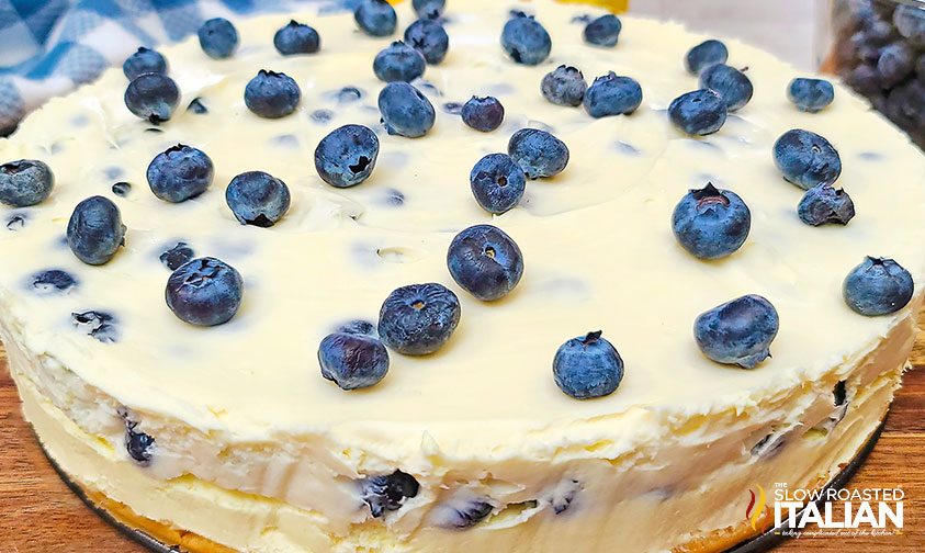 lemon blueberry cheesecake with Golden Oreo crust