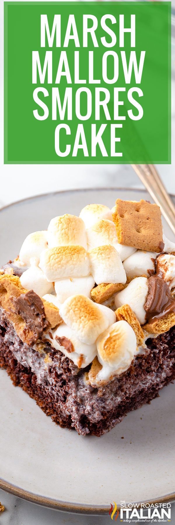 titled collage for s'mores poke cake