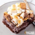 closeup of a piece of marshmallow smores cake