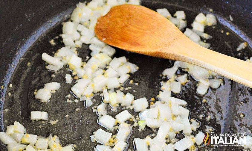 sauteed onion and garlic in a skillet