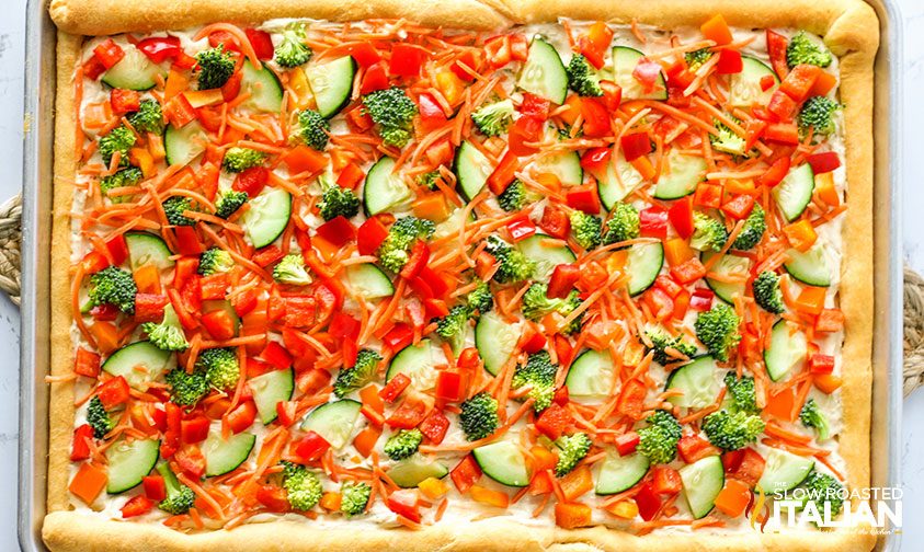 top view of veggie pizza
