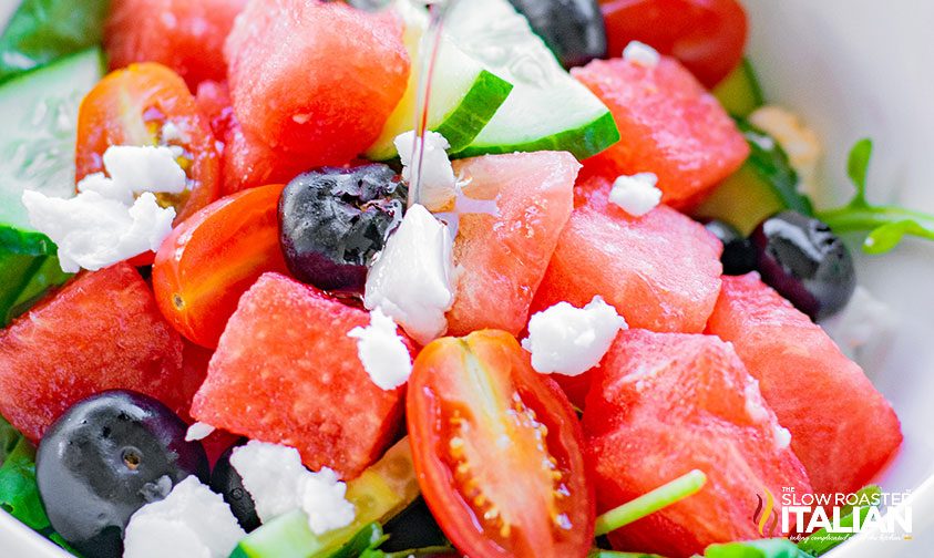 watermelon feta salad in a bowl