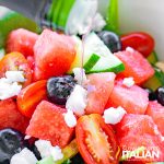 close up of watermelon feta salad