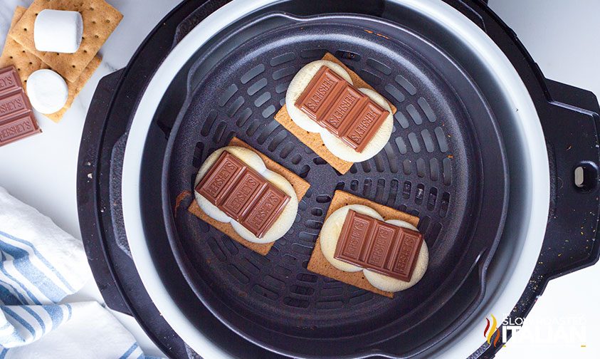 Marshmallow and Chocolate on graham crackers in air fryer
