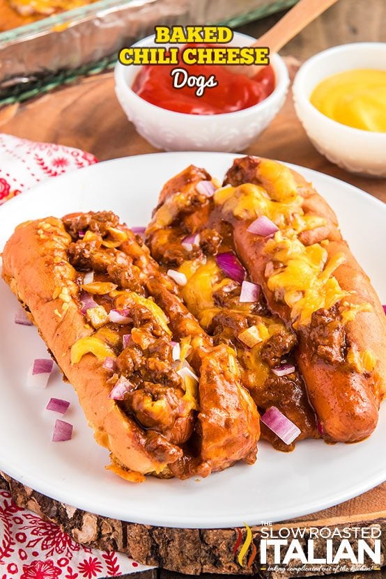 titled: Baked Chili Cheese Dogs