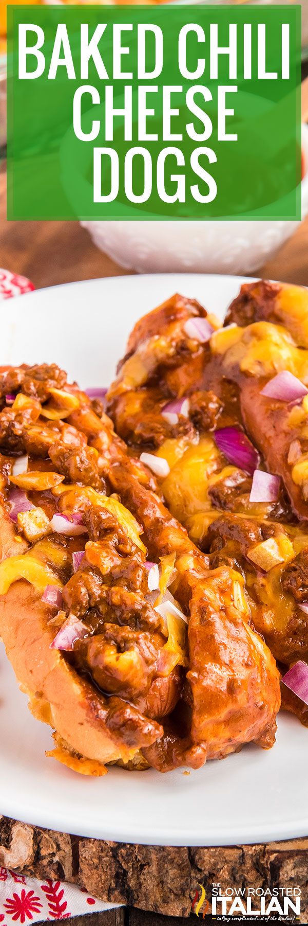 titled image (and shown): baked chili dogs